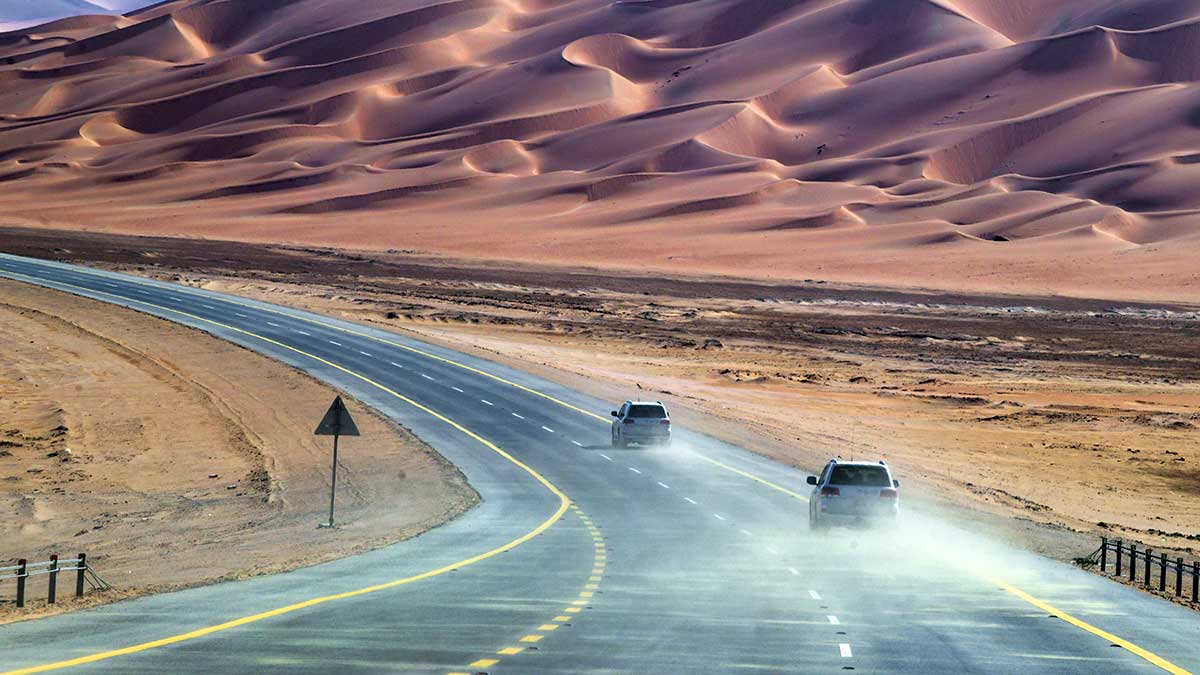 driving into the desert