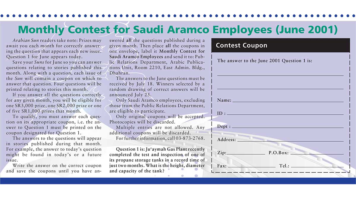 Arabian Sun contest June 2001