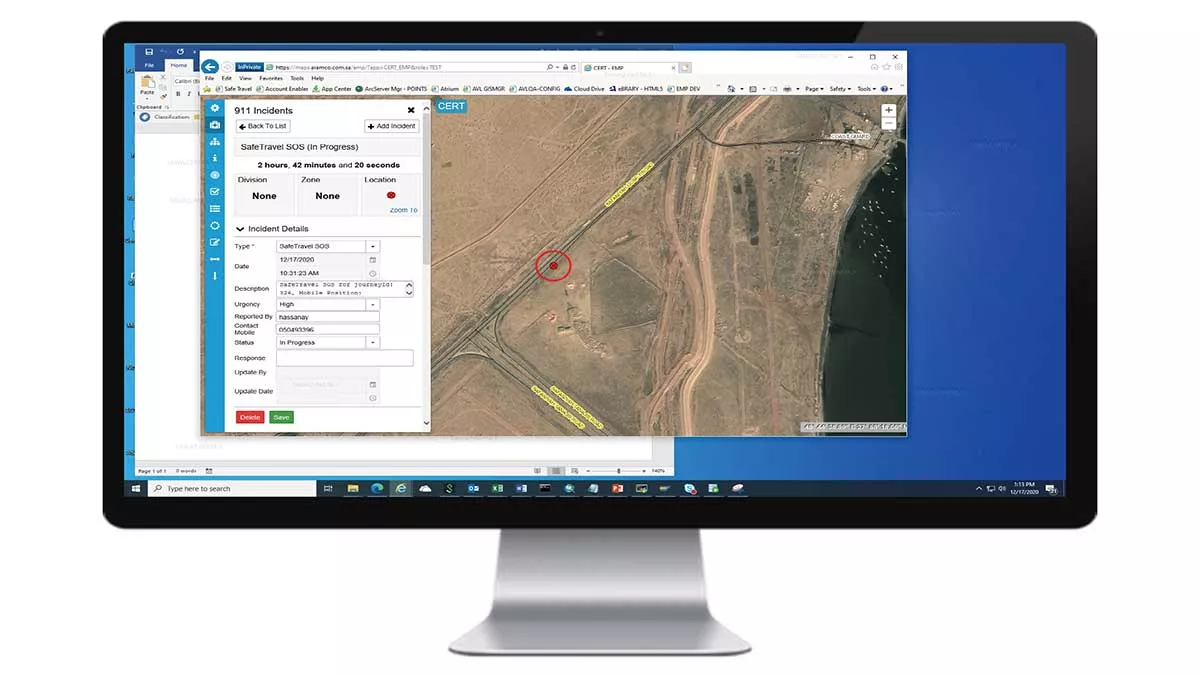 Aramco Safe Travel App computer screen