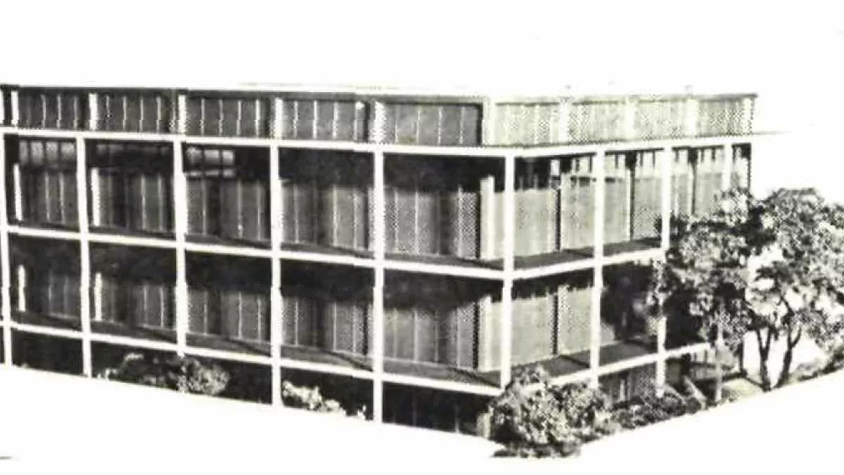 1955 artists rendering of Aramco's North Administration building in Dhahran, Saudi Arabia