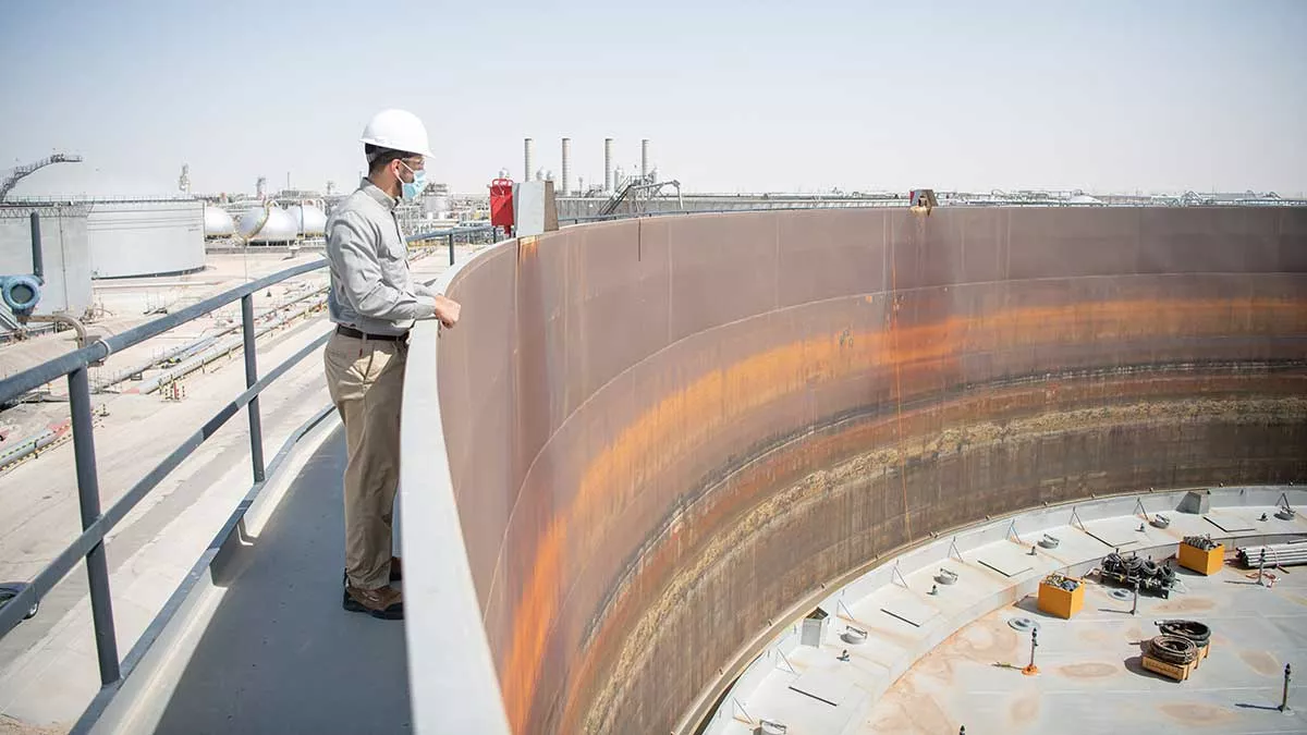 Aramco Hydrocarbon Journey Maintenance Greenhouse Gas mitigation tank cleaning in Abqaiq