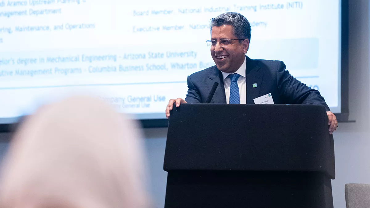 Aramco Vice President of HR Al-Hajji speaks new student center in Manchester