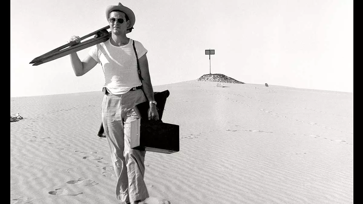 Aramco historic photo from the 1950s surveying the Rub' al-Khali