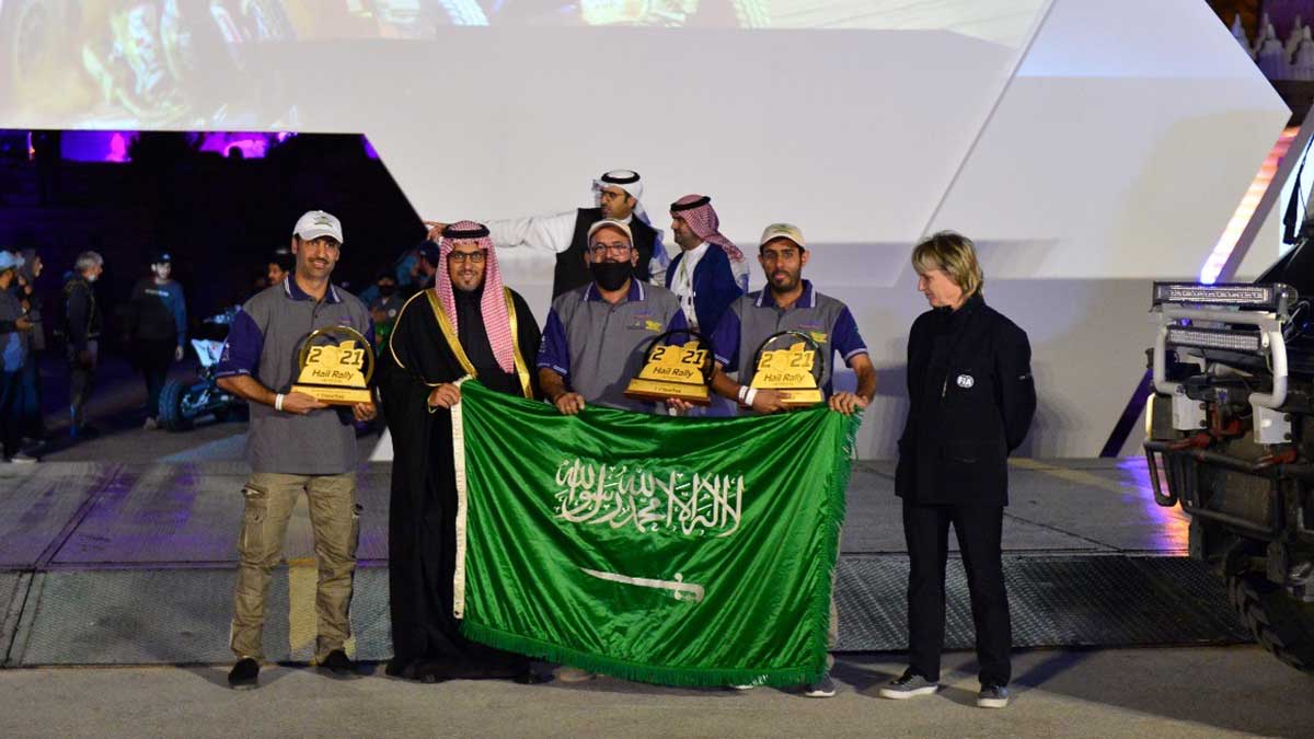Tariq S. Al-Rammah celebrates victory at the recent race in Hail.