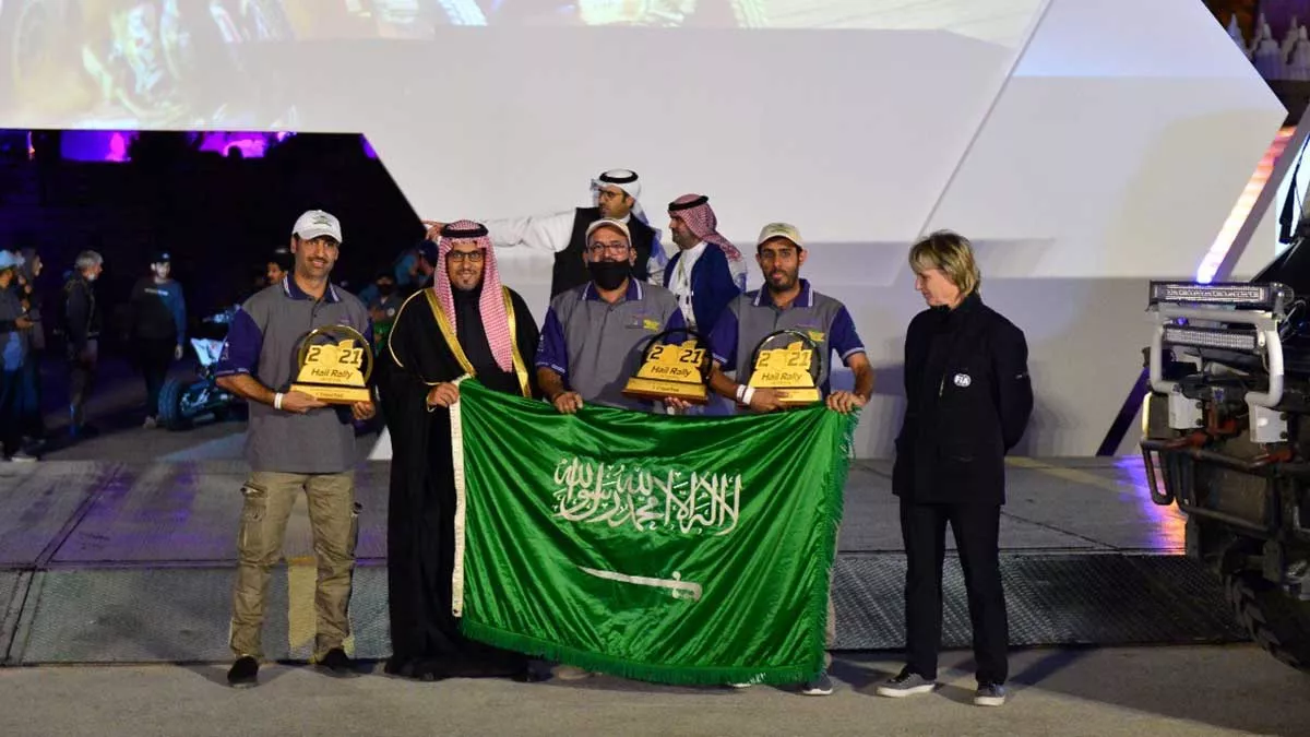 Tariq S. Al-Rammah celebrates victory at the recent race in Hail.