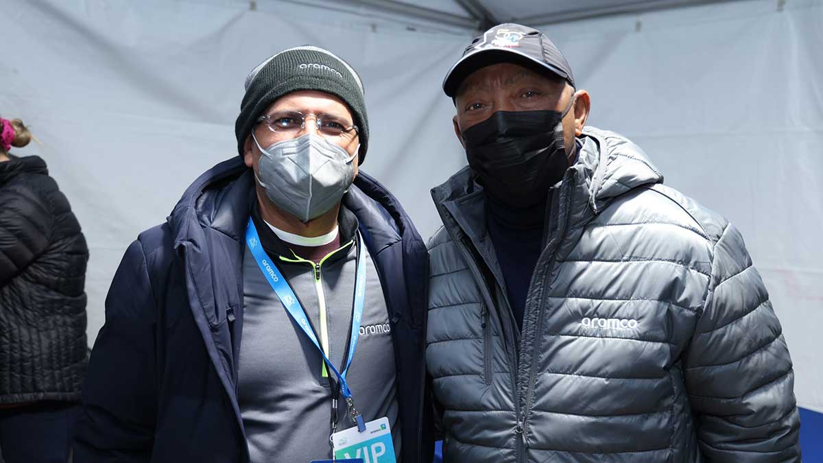 Aramco Houston Half Marathon January 2022 Aramco Americas director Nabeel Alfaleg and Houston Mayor Sylvester Turner
