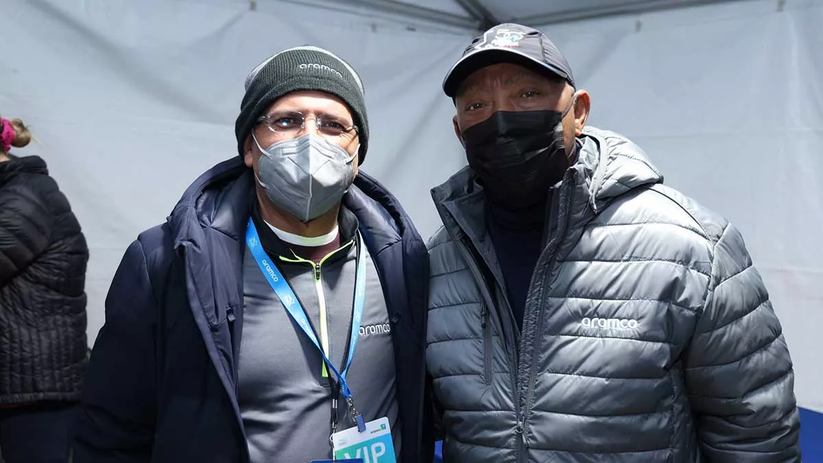 Aramco Houston Half Marathon January 2022 Aramco Americas director Nabeel Alfaleg and Houston Mayor Sylvester Turner