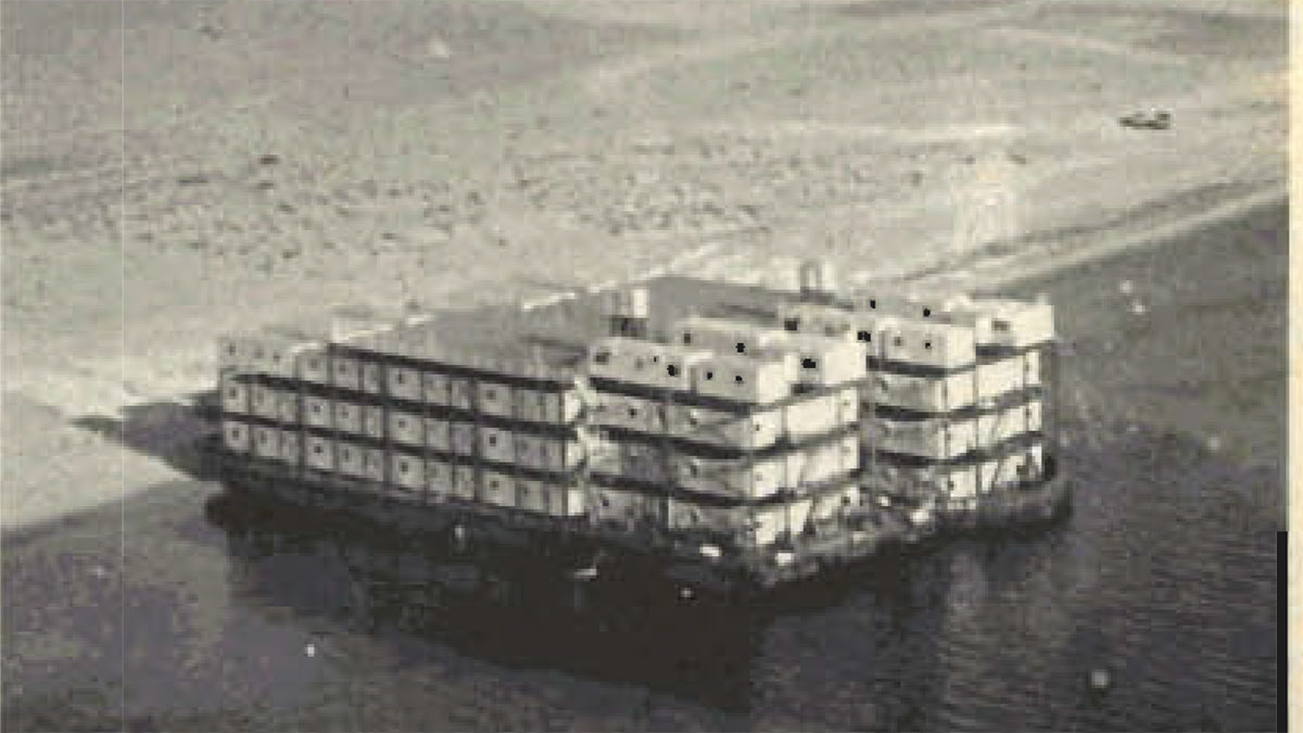 Jan. 12, 1977 Arabian Sun contractor housing boat at Qurayyah Beach