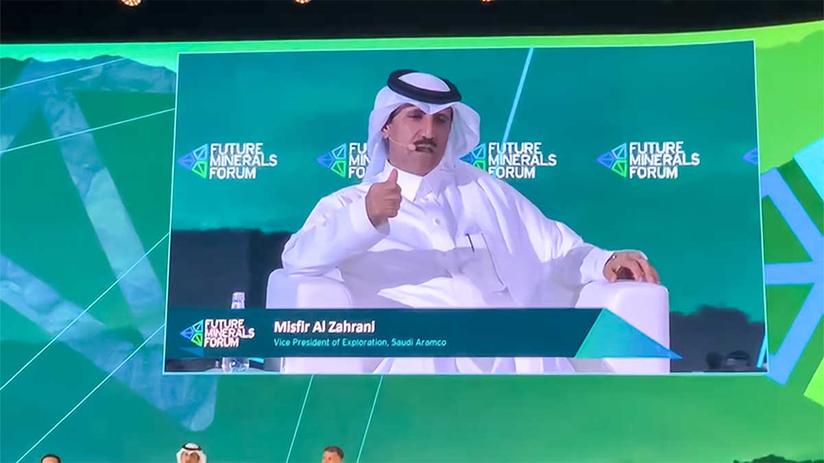 Aramco's Misfir AzZahrani speaks at the Future Minerals Forum in Riyadh