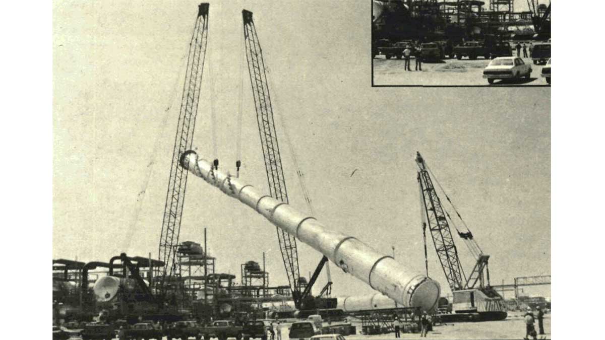 1980 erection of Uthmaniyah sulfur stacks