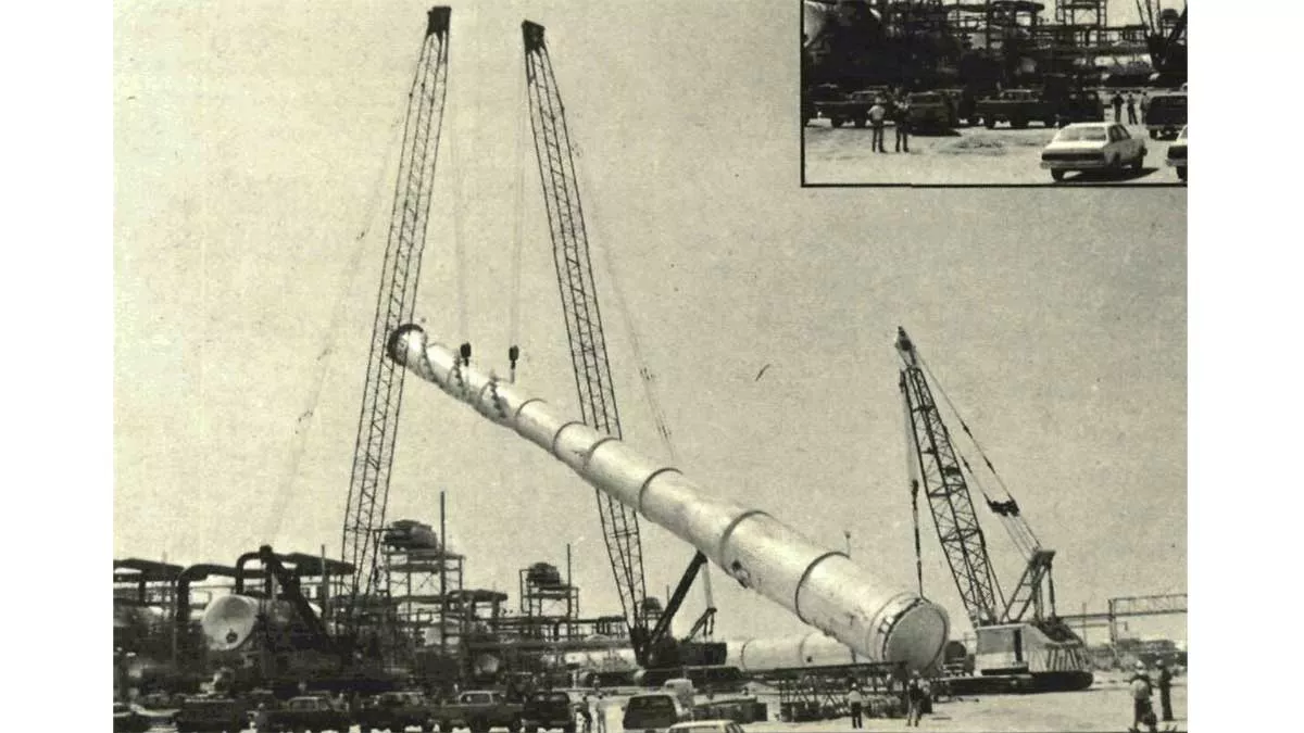 1980 erection of Uthmaniyah sulfur stacks