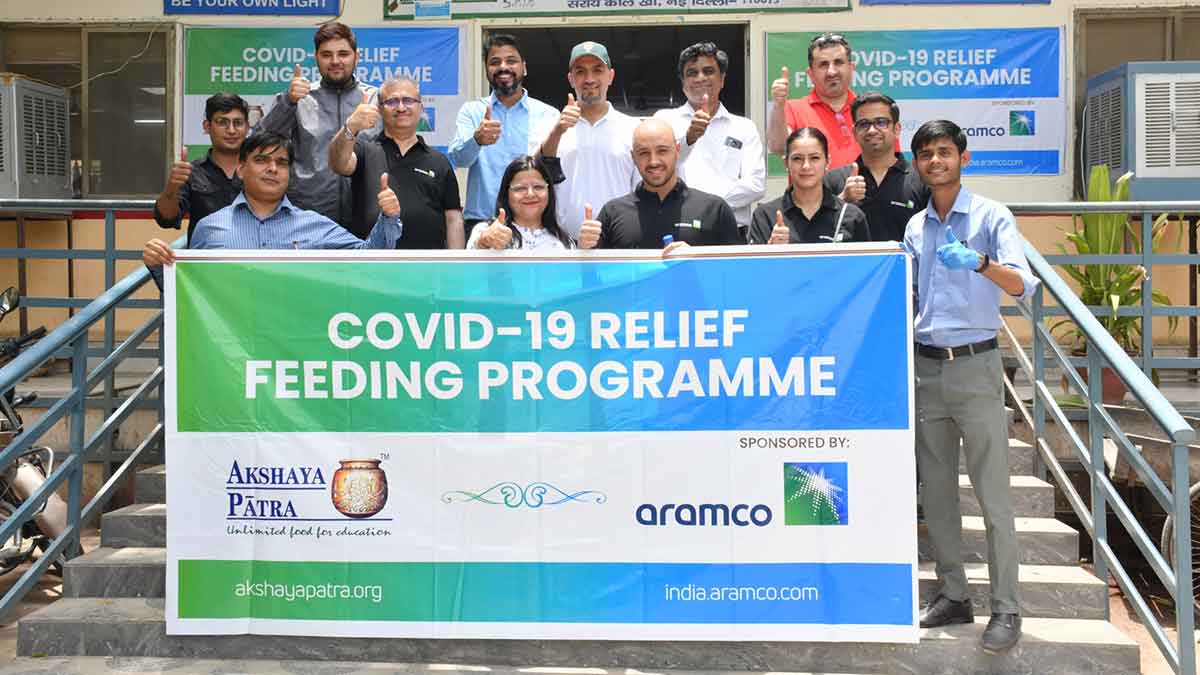 The Aramco India team has partnered with the Akshaya Patra Foundation on a COVID-19 Relief Feeding Program