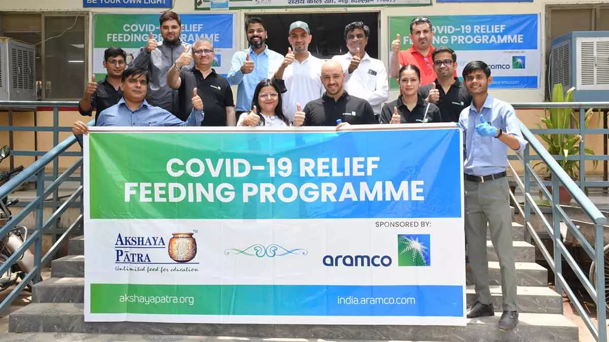 The Aramco India team has partnered with the Akshaya Patra Foundation on a COVID-19 Relief Feeding Program
