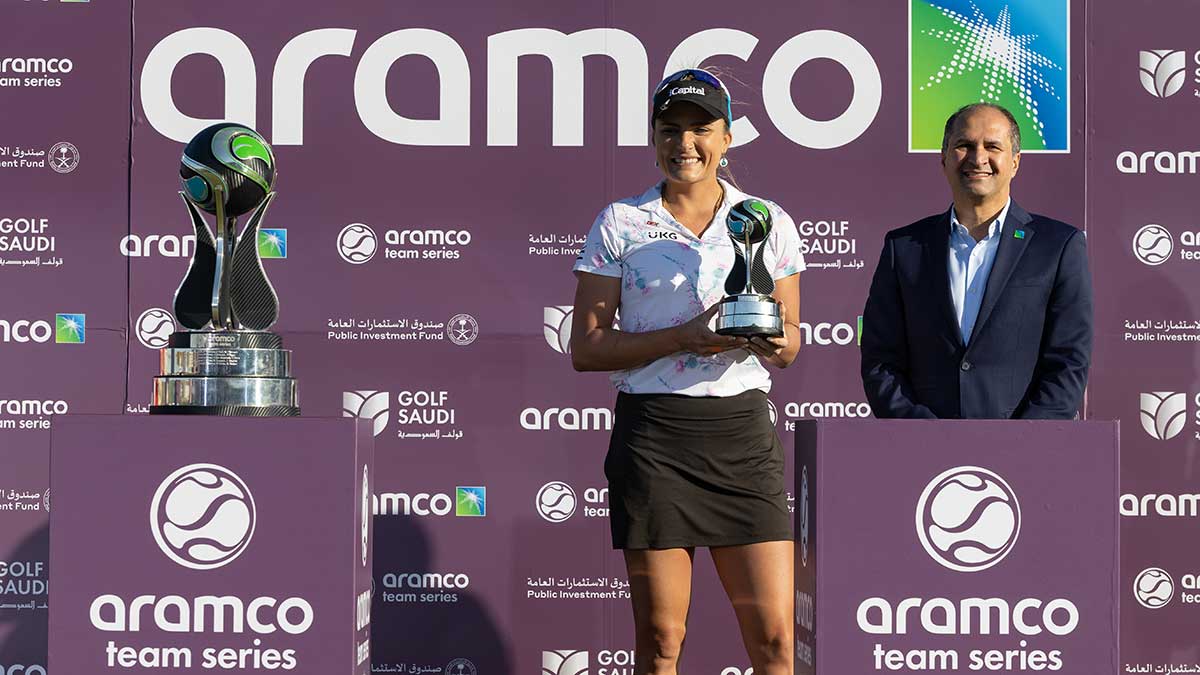 Aramco Team Series champion Lexi Thompson and Aramco's Ibrahim Q. Al-Buainain