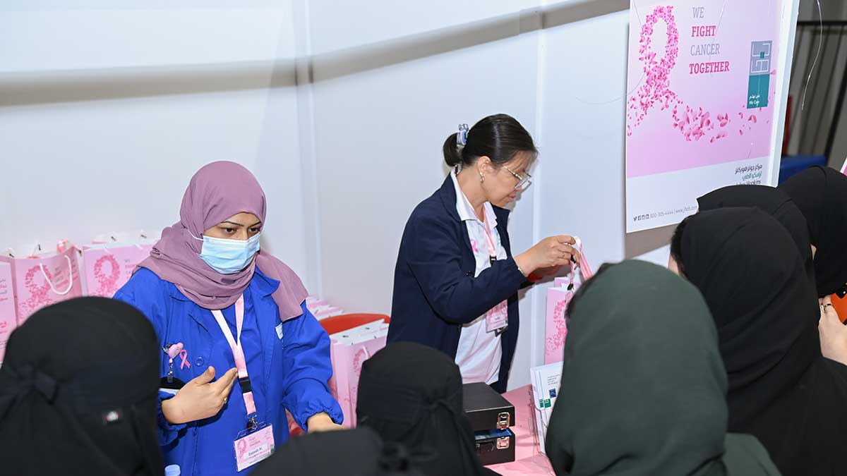 Johns Hopkins Aramco Healthcare booth at breast cancer awareness