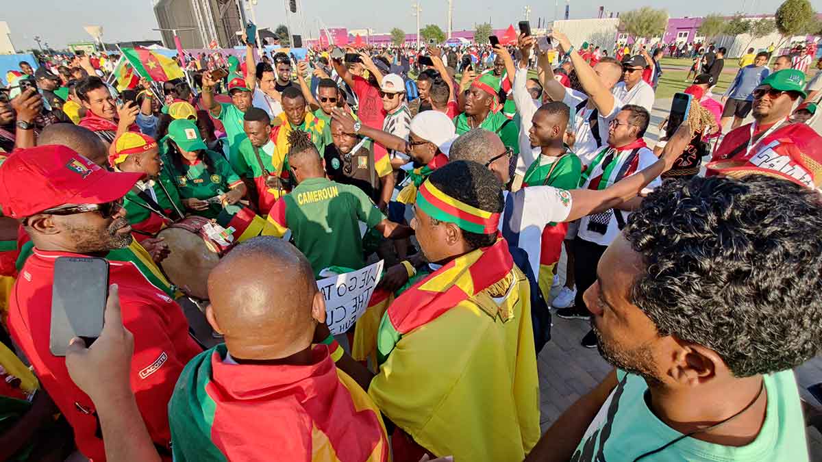 FIFA World Cup 2022 Cameroon fans flock around the team