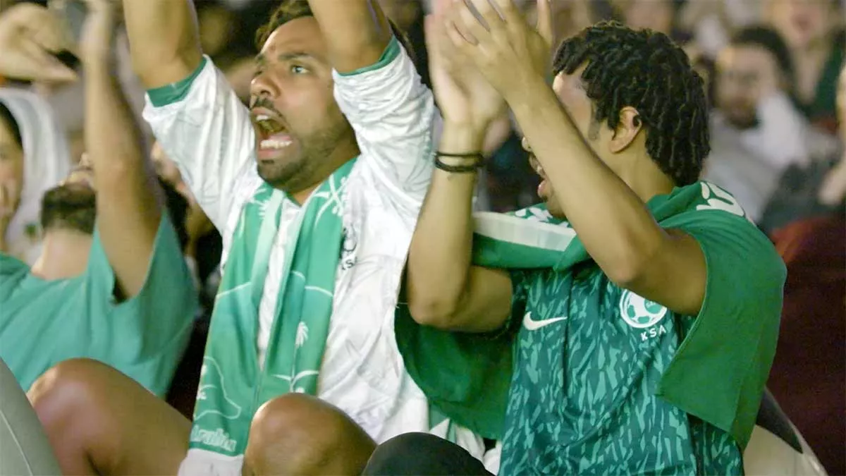 World Cup fans celebrate at Dhahran King's Park in the Aramco community