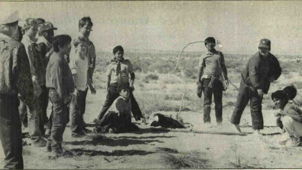 Dec. 14 1988 Dhahran Boy Scout Troop typing ropes at camporee