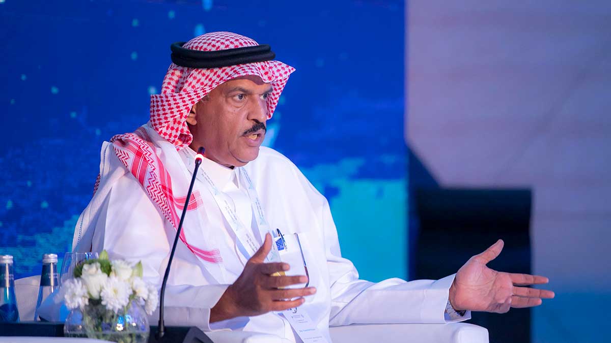 Yousif Al-Ulyan, Aramco vice president of IT, speaks at Connecting the World from the Skies event in Riyadh