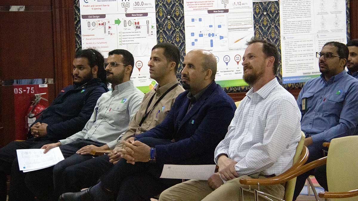 'Uthmaniyah Gas Plant Department director Fahad Al-Dossary listens to presentations at the recent Innovation and Patents Tournament technical exchange forum.