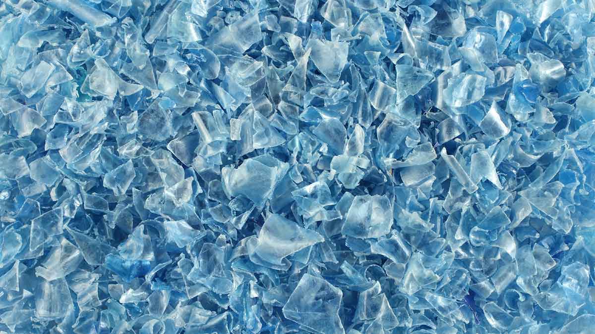 plastic bottles chopped up for recycling