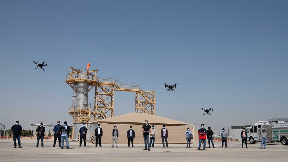 Drone training (edited) at Aramco 2023 Sustainability Report