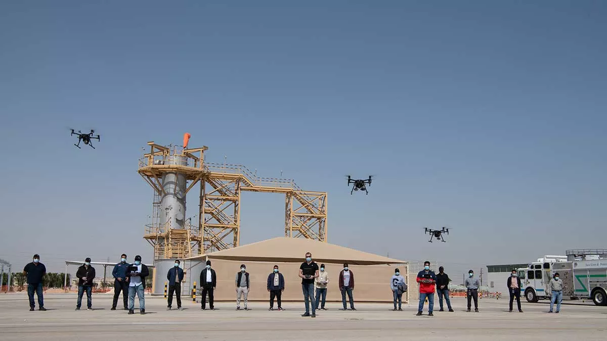Drone training (edited) at Aramco 2023 Sustainability Report