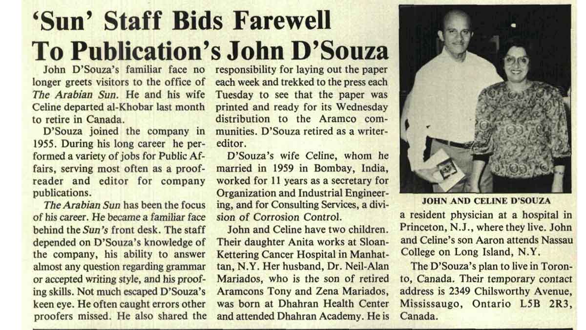 This Day in History (1990): 'Sun' staff bids farewell to Publication's John D'Souza