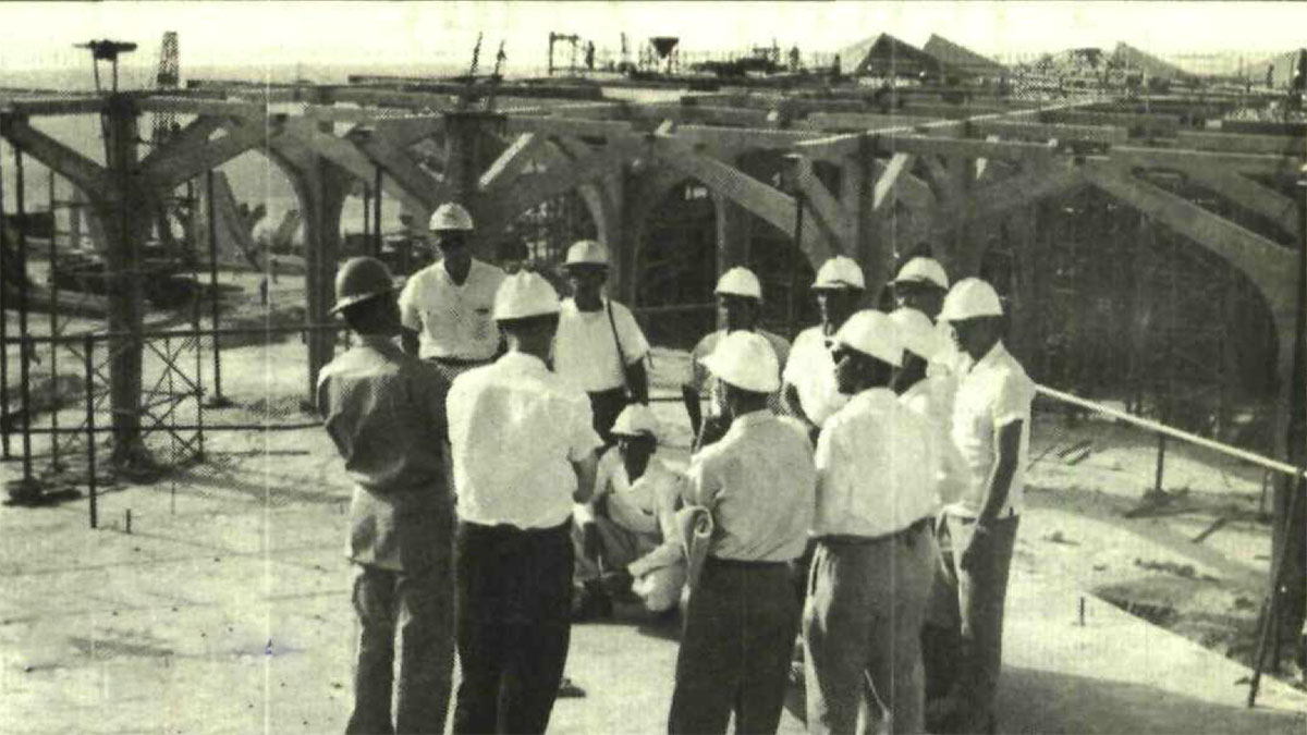 1960 Aramco engineers at site of new Dhahran airport construction