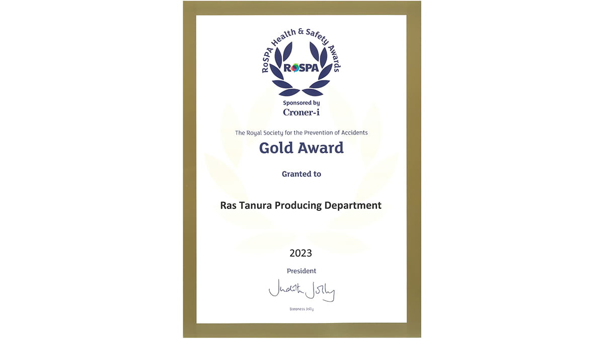 Ras Tanura Producing Department earns RoSPA Gold award for accident prevention efforts
