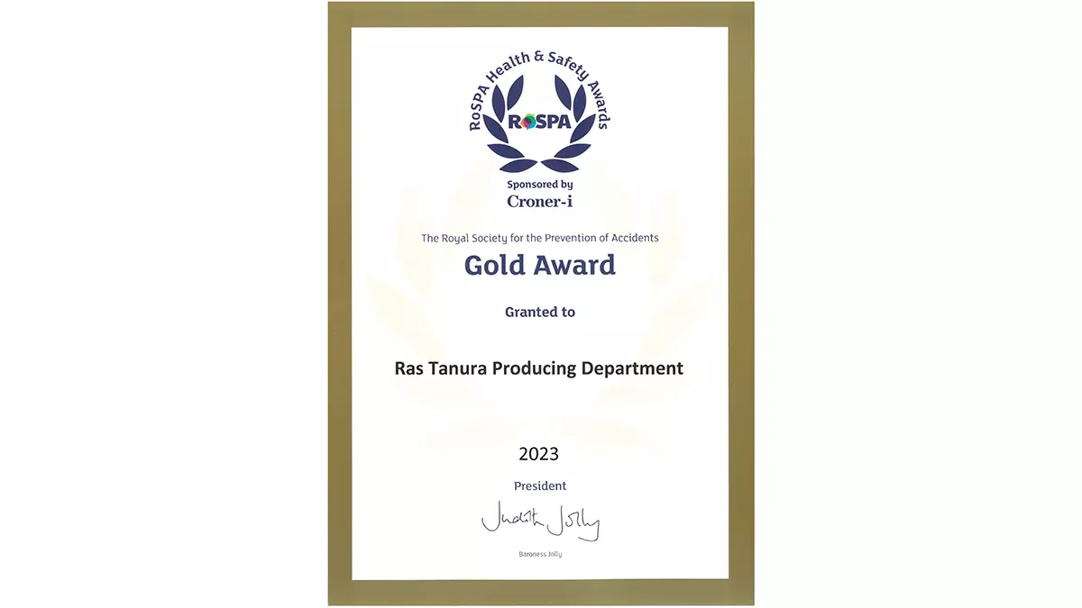 Ras Tanura Producing Department earns RoSPA Gold award for accident prevention efforts