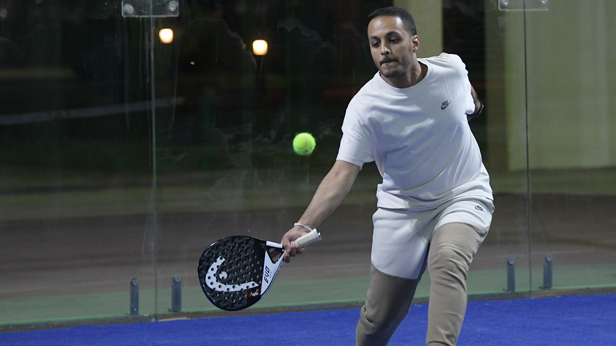 Aramco energy coordinator Abdullah Al-Zahrani plays padel after work