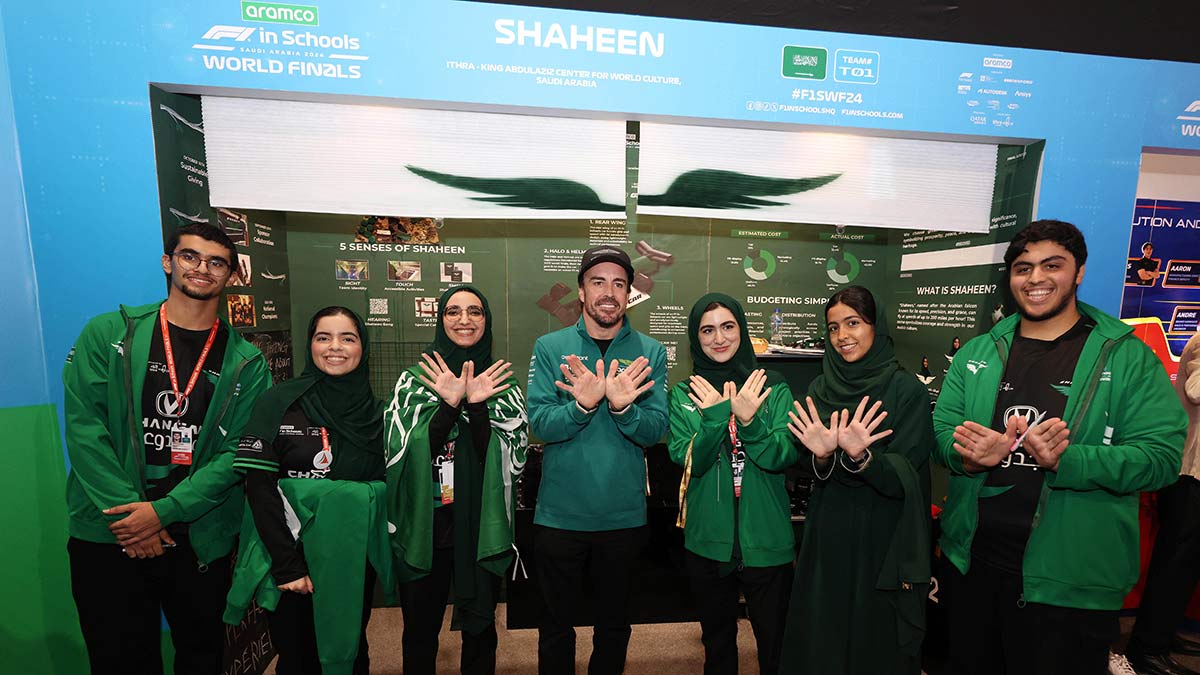 F1 in Schools Saudi team with Aston Martin Aramco F1 driver Peter Alonso