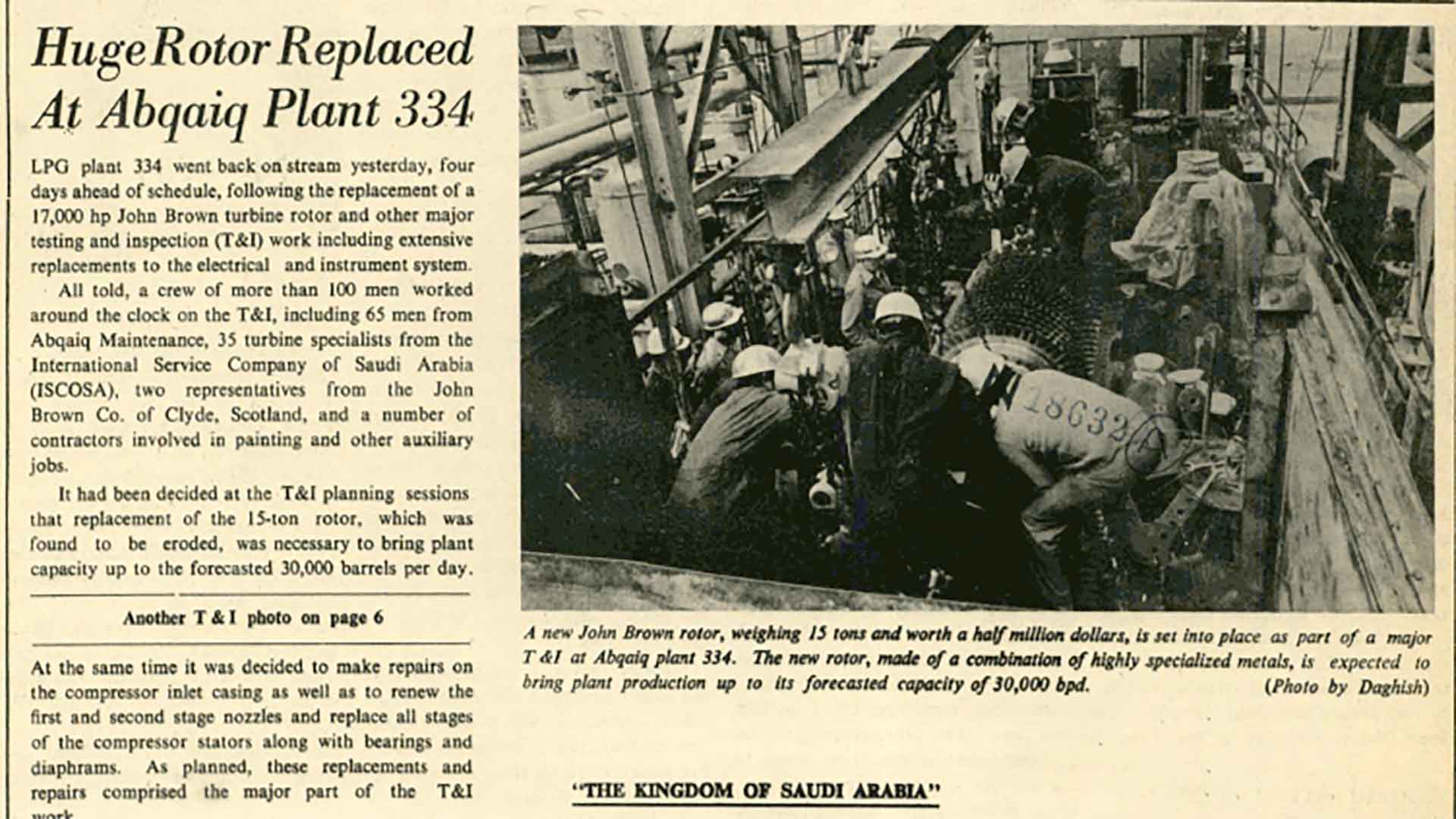 This Day in History (1975): Huge rotor replaced at Abqaiq Plant