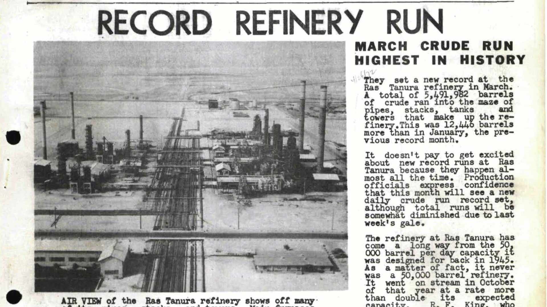 This Day in History (1952): Record refinery run