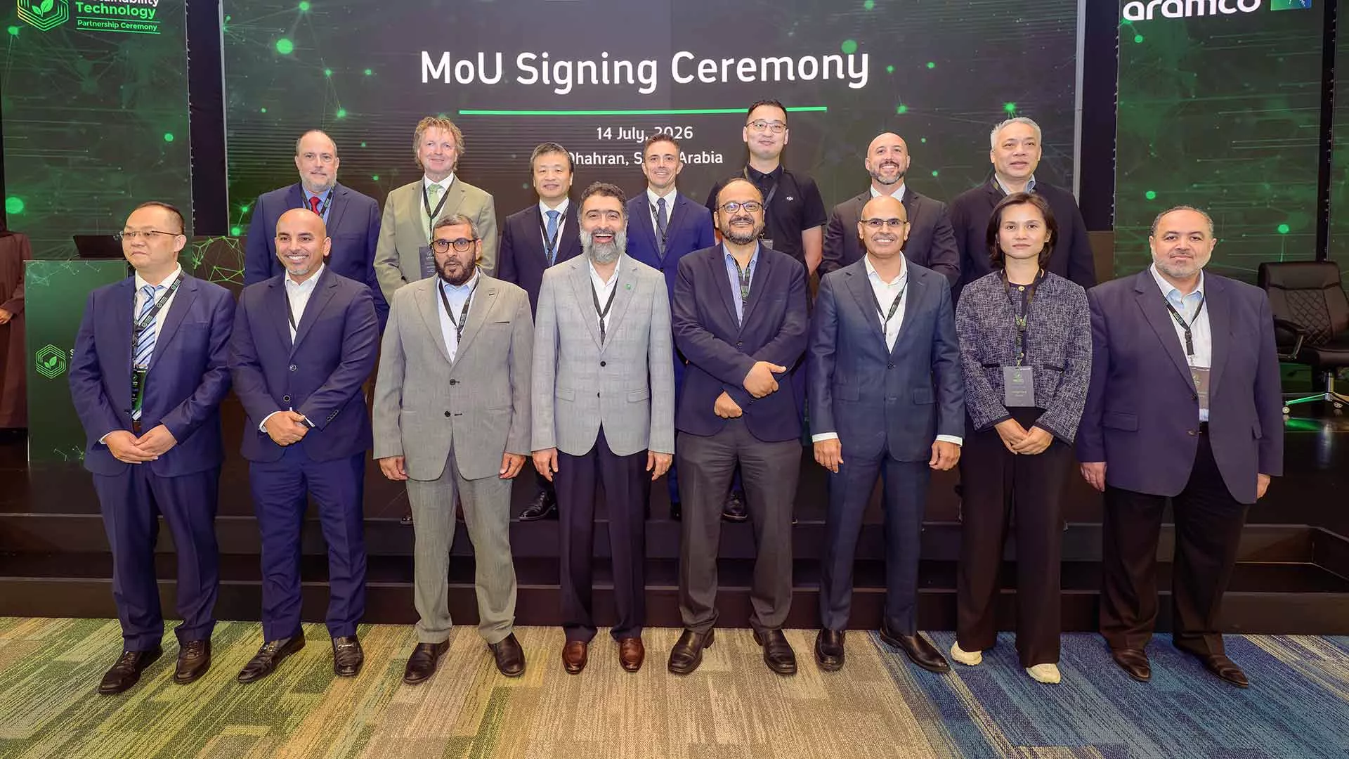 Sustainability Technology Partnership Ceremony MOU partners and Aramco management