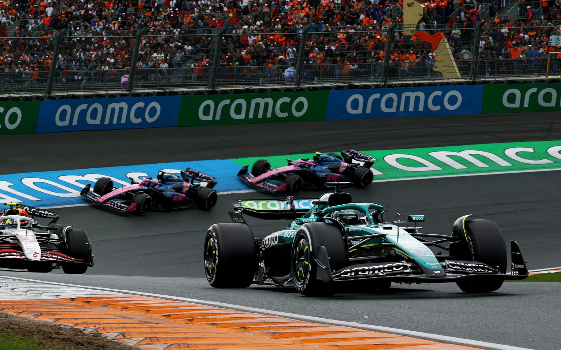 F1 Car Driving with Aramco Sponsor